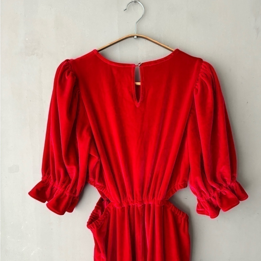 THE ODELLS Red Velvet Smocked Maxi Dress - Picture 6 of 12